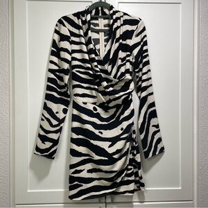 H&M Draped Black & White Zebra Print Wrap Mini Dress Y2K Retro Chic